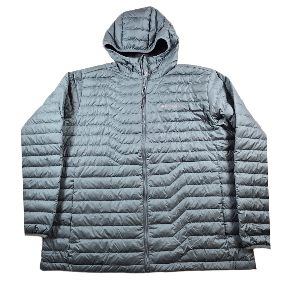 Columbia Down Puffer Jacket Mens 2XL Green Insulated Omni Heat Hooded 650